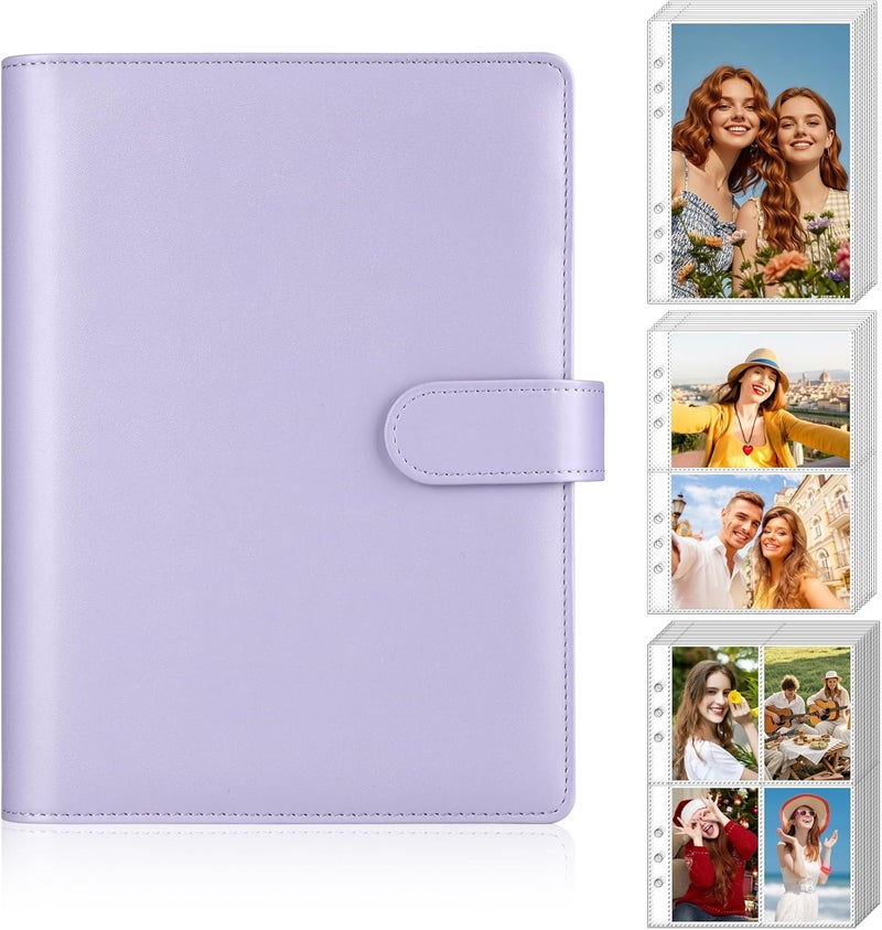 Antner A5 Kpop Photocard Binder 6-Ring Card Collector Album with 40 Pack Card Sleeves, PU Leather Photocard Holder Book with Multi-Size Photo Protectors for Organizing Trading Cards, Purple A5 Binder - Image 1